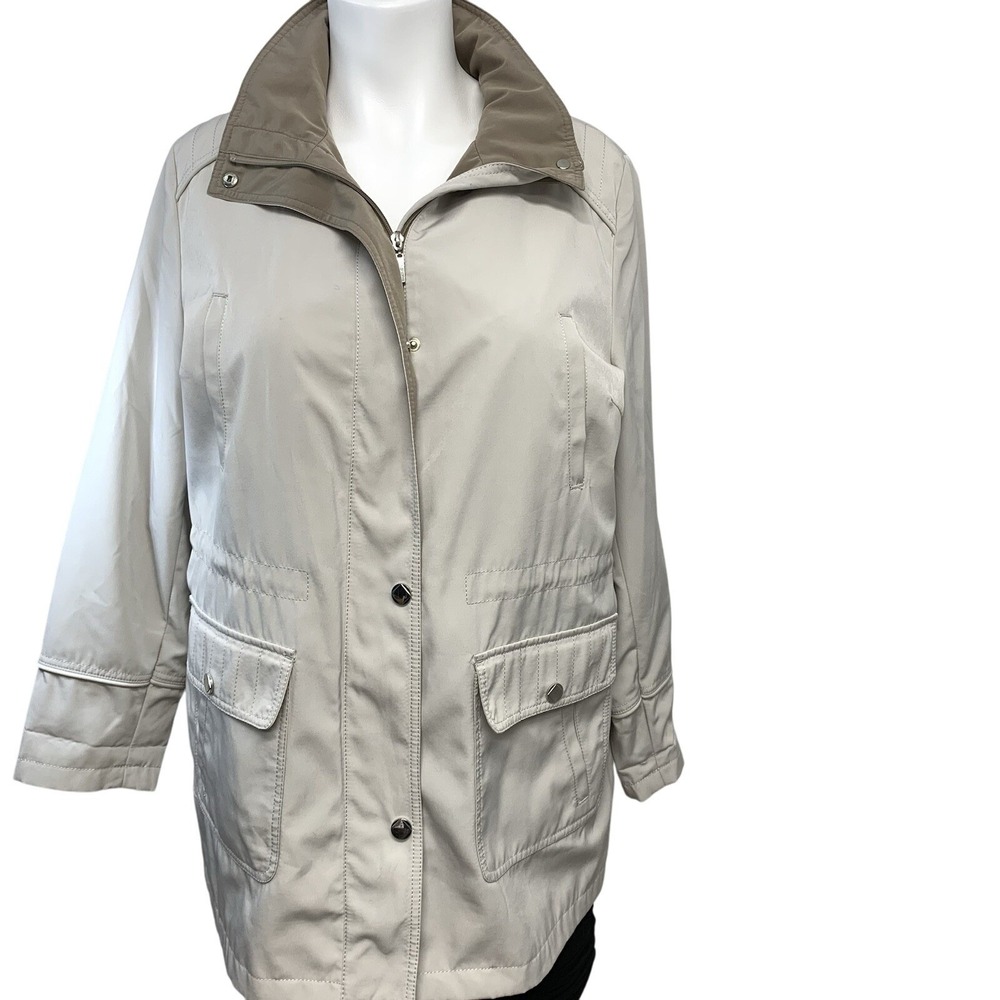 Fleet Street Full Zip Hood Jacket Woman 1X Beigh Pockets Lined Travel Work Light